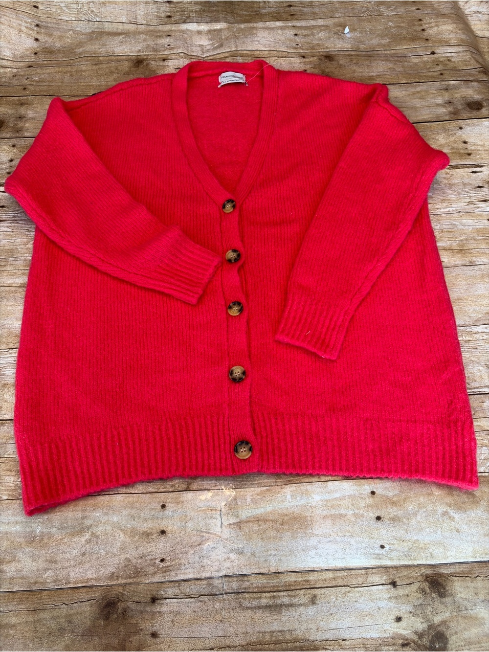 Women’s Urban Outfitters Oversized Red Button-Front V-Neck Sweater Cardigan
